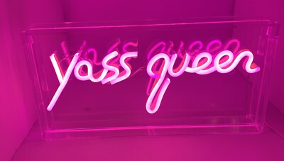 Yass Queen Contemporary Glam Acrylic Box Neon Pink Box Sign Jonathan Y USB