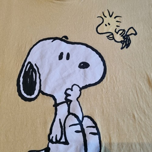 PEANUTS Crop Top Tshirt womens Sz 12 SNOOPY & WOODSTOCK Yellow RARE - Picture 2 of 5