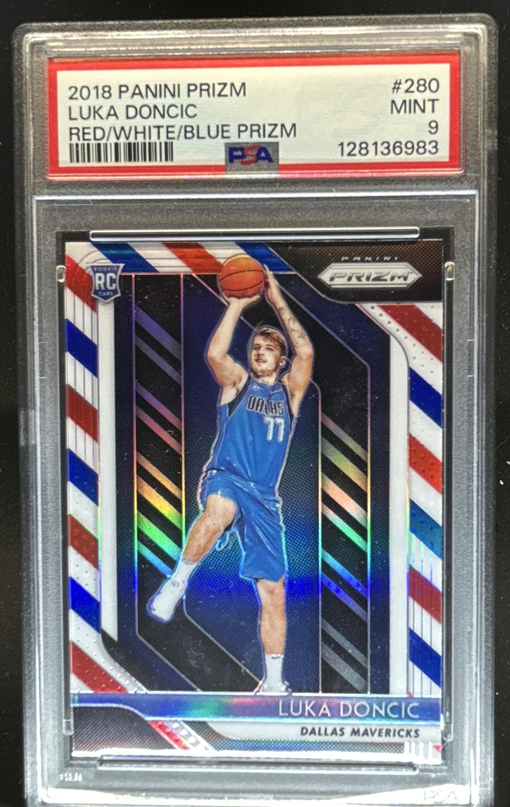 2018-19 Panini Prizm Luka Doncic Prizm Red White and Blue Rookie RC #280 PSA 9