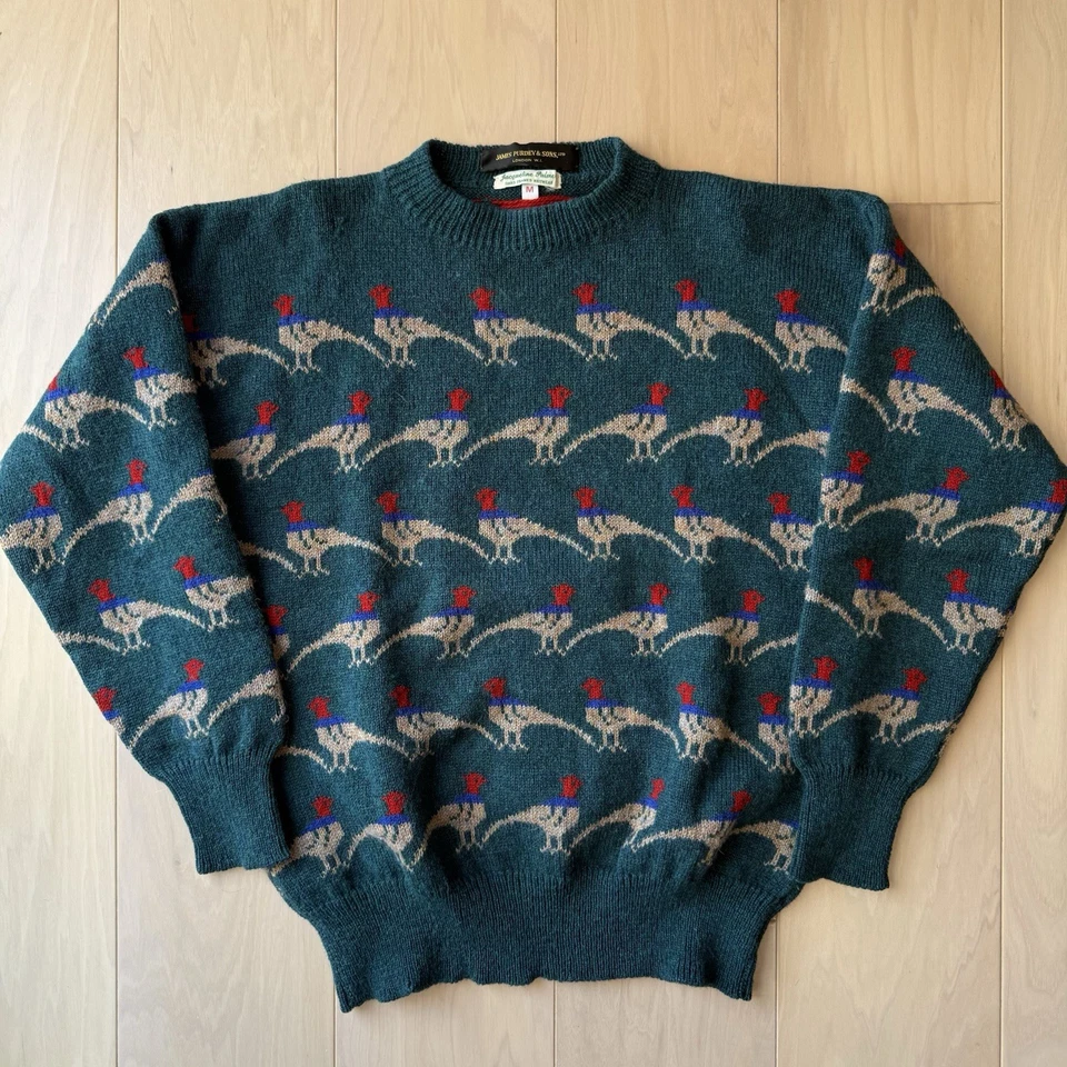 Suéter De Colección James Purdey & Sons M Verde Multicolor Años 80 Lana Pullover Codorniz Foto 2 de 4
