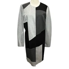 Joan Vass New York Statement Cardigan Duster L Gray Black Colorblock Open Front