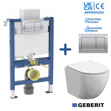 Wall Hung Toilet Geberit Pan 82cm Frame Concealed Cistern Chrome Flush Plate