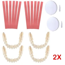 2 Set Dentures Fake Teeth DIY Kit Top and Bottom Dentures Temporary Fake Teeth
