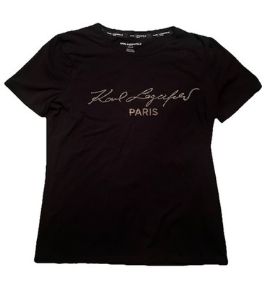 NEW Karl Lagerfeld Paris Women s Black Gold Short Sleeve Top Sz. Petite Small