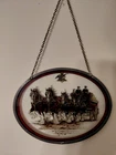 VINTAGE BUDWEISER BEER CLYDESDALE HORSES GLASS SUNCATCHER HANGER ADVERTISEMENT