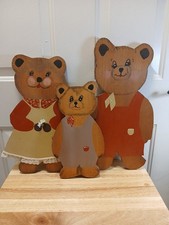 Vintage Bear Family Primitive Wood Carved Painted Folk Hand Painted Country Chic