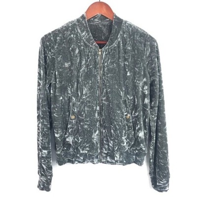 Crushed Velvet Metallic Grey Bomber Jacket Mystical Goth Y2K Streetwear