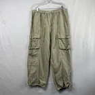 C&C California Pants Womens Large Green Linen Blend Cargo Pull-On Jogger Beach