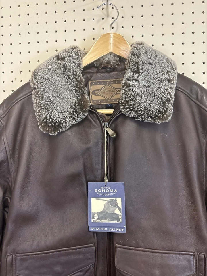 Совершенно новый Sonoma кожи Bomber куртка мужская большой стриженный мех воротник - Изображение 3 из 4