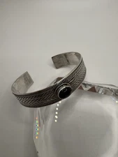 Vintage Sterling Silver Celtic Style Onyx Accent Cuff 2.5” X 15mm