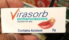 Virasorb Cold Sore Cream 2g 5% Cold sores of lip Virus Treatment - UK Seller