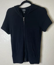 I.N.C. International Womens XL Black Waffle Knit Full Zip Jacket Top Hooded VTG