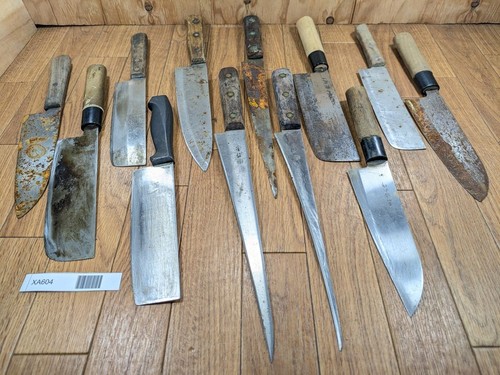 Lot De Couteaux De Cuisine Japonais Endommagés/Brisés - Divers Modèles, Acier Inox, Manches Bois, Occasion