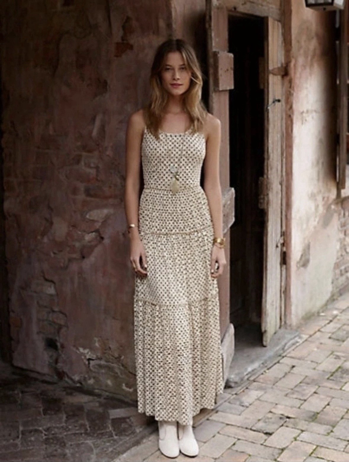 Anthropologie Meadow Rue Marigny Maxi Polka Dots Dress Size Medium