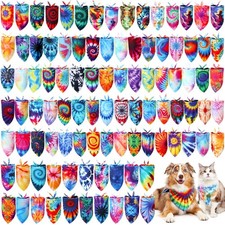 Huhumy Tie Dye Dog Bandanas 100 Pcs Triangle Scarf Bulk Pet Bibs