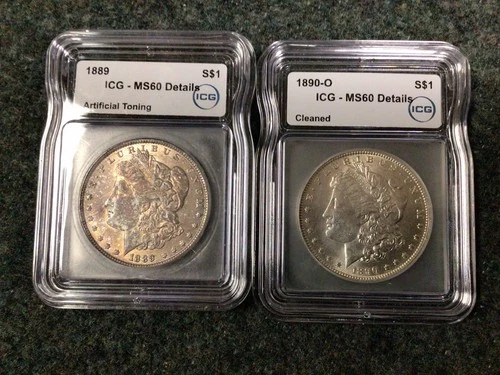 Lot of 2 Morgan Dollars 1889 ICG MS60 & 1890-O ICG MS60 Both Details  014