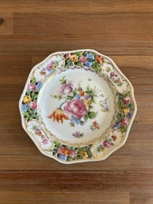 CARL THIEME DRESDEN PORCELAIN HAND PAINTED FLORAL 6.25” RETICULATED PLATE