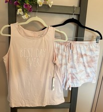 Rae Dunn Women  s Pajama Set-Medium-BEST DAY EVER-Shorts  Tank-NWT
