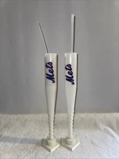 Lot Of (2) New York Mets Plastic Beverage Bat 24oz. with Mini Home Plate Stand