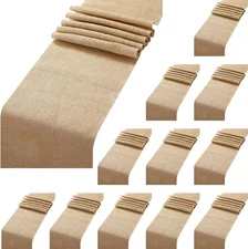 Buryeah Burlap Table Runners Farmhouse Khaki Jute Runner 12 x 108 Inch, 