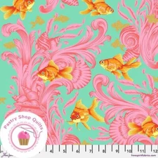 TULA PINK Free Spirit BESTIES TREADING WATER 214  Pink  GOLDFISH Quilt Fabric