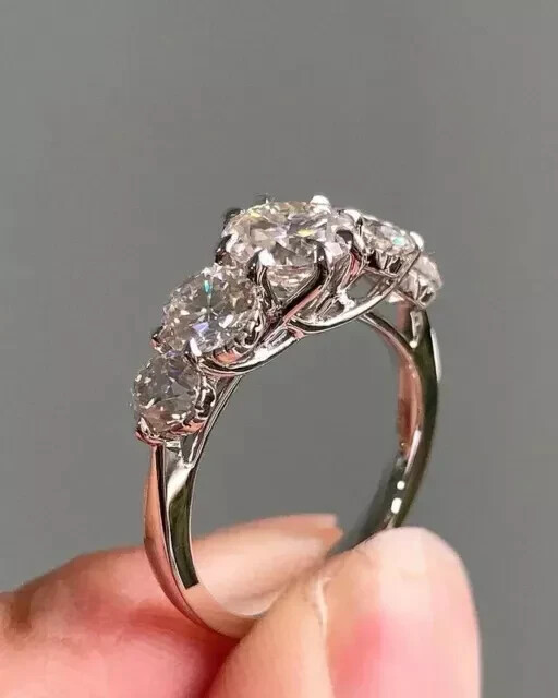 2Ct Round 5-Stone Moissanite Engagement Ring in 14K White Gold Plated