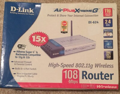 D-Link AirPlusXtremeG DI-624 802.11g Wireless 108 Mbps Router 4 Port Firewall 