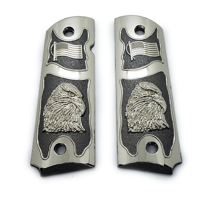 Custom Metal 1911 GRIPS Nickel Black 1911 Full size Grips US Eagle USA Flag Grip