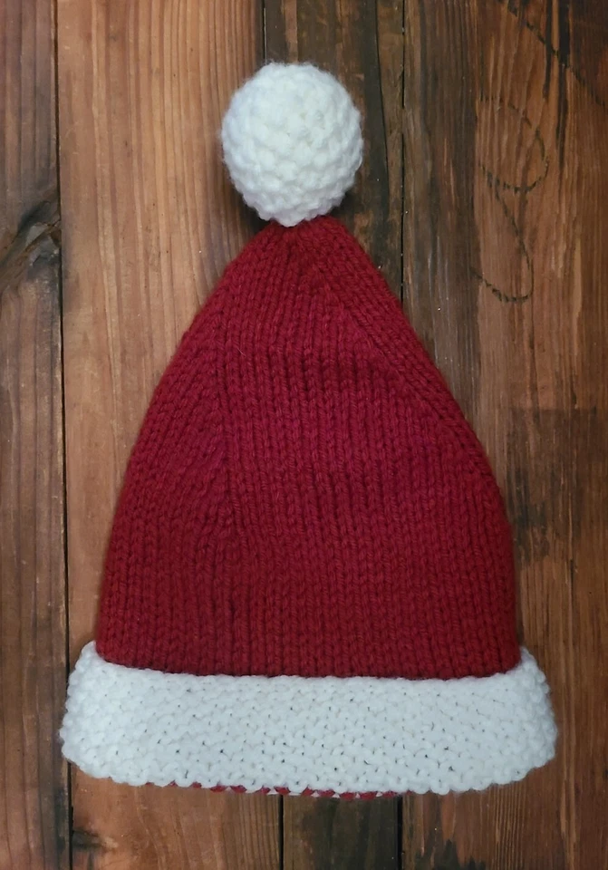 VTG Handmade Knitted Crochet Child's Dark Red/ Burgundy and White Santa Hat EUC - Image 2 of 2