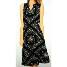 Talbots NEW Black & White Geometric/Handkerchief Sleeveless Midi Dress Medium