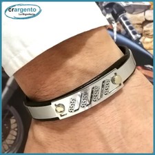 bracciale da uomo in acciaio inox rigido colore nero con pelle croce regolabile