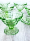 Vintage Green Depression Uranium Glass Dessert Cups and Saucers