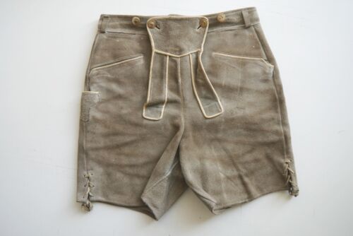 Pantaloni corti in pelle vintage Worker semplici e appuntiti grigi sporchi taglia 48 - Foto 1 di 2