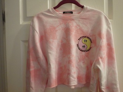 Bananas Monkey Yin Yang Women's Pink Tie Dye Crop Top Sweatshirt L/XL NWT
