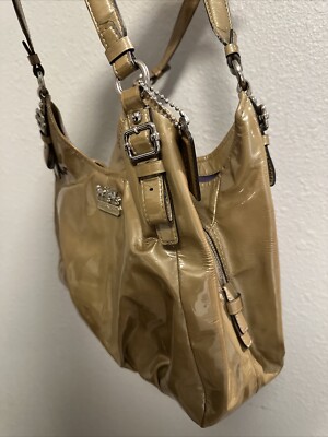 Coach Maggie Madison 18760 Beige Patent Leather Shoulder Hobo Bag