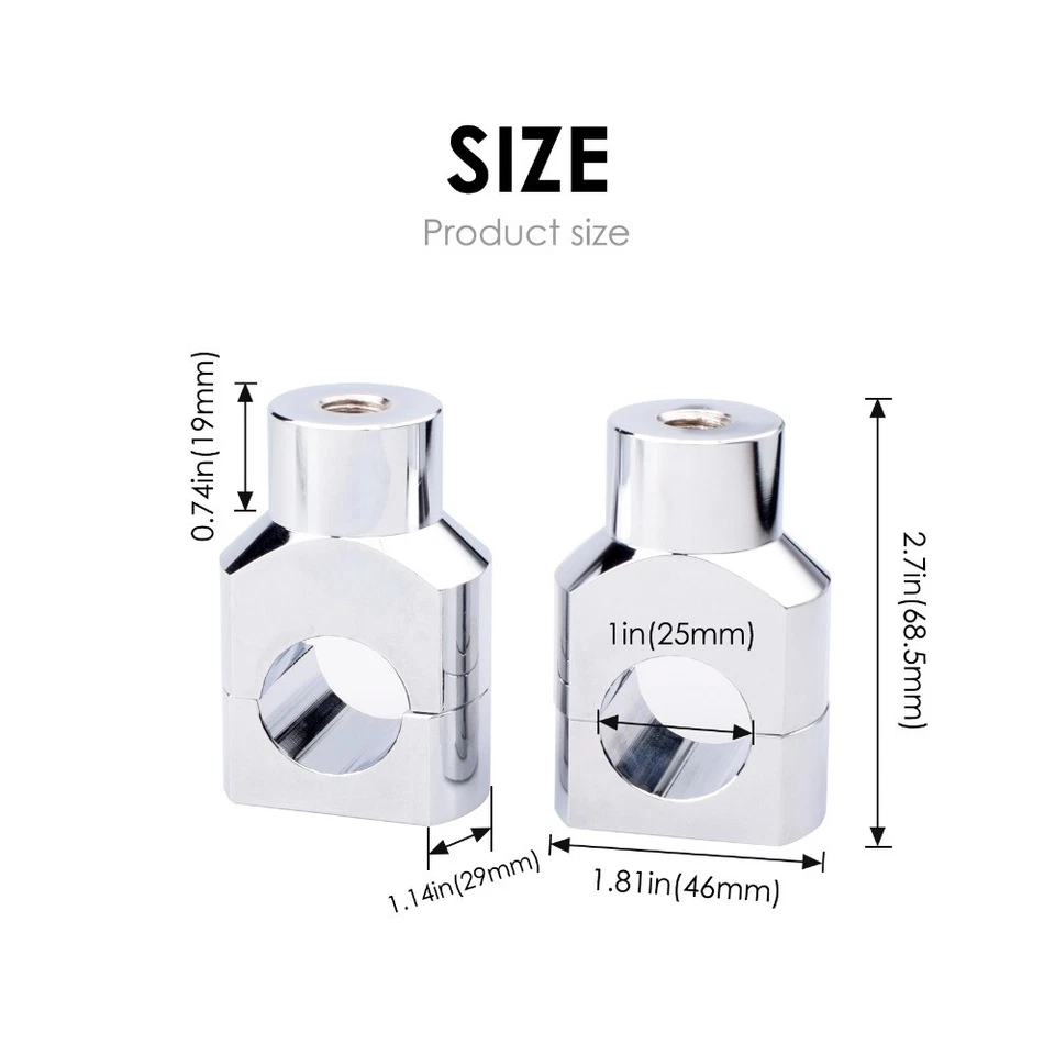 Elevadores de manillar de motocicleta plateados de 1" para Harley Davidson Sportster Softail EE. UU. Foto 3 de 4