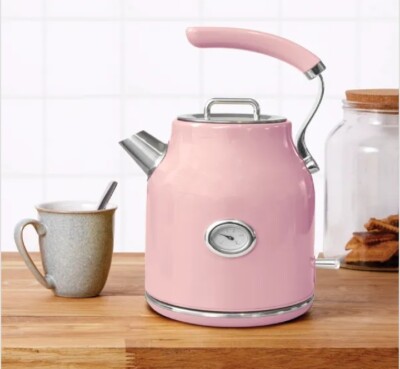 1,7L Rosa Farbton Retro Luxus Wasserkocher Kabellos Elektrische Kanne Küche Arbeitsplatte Dekor