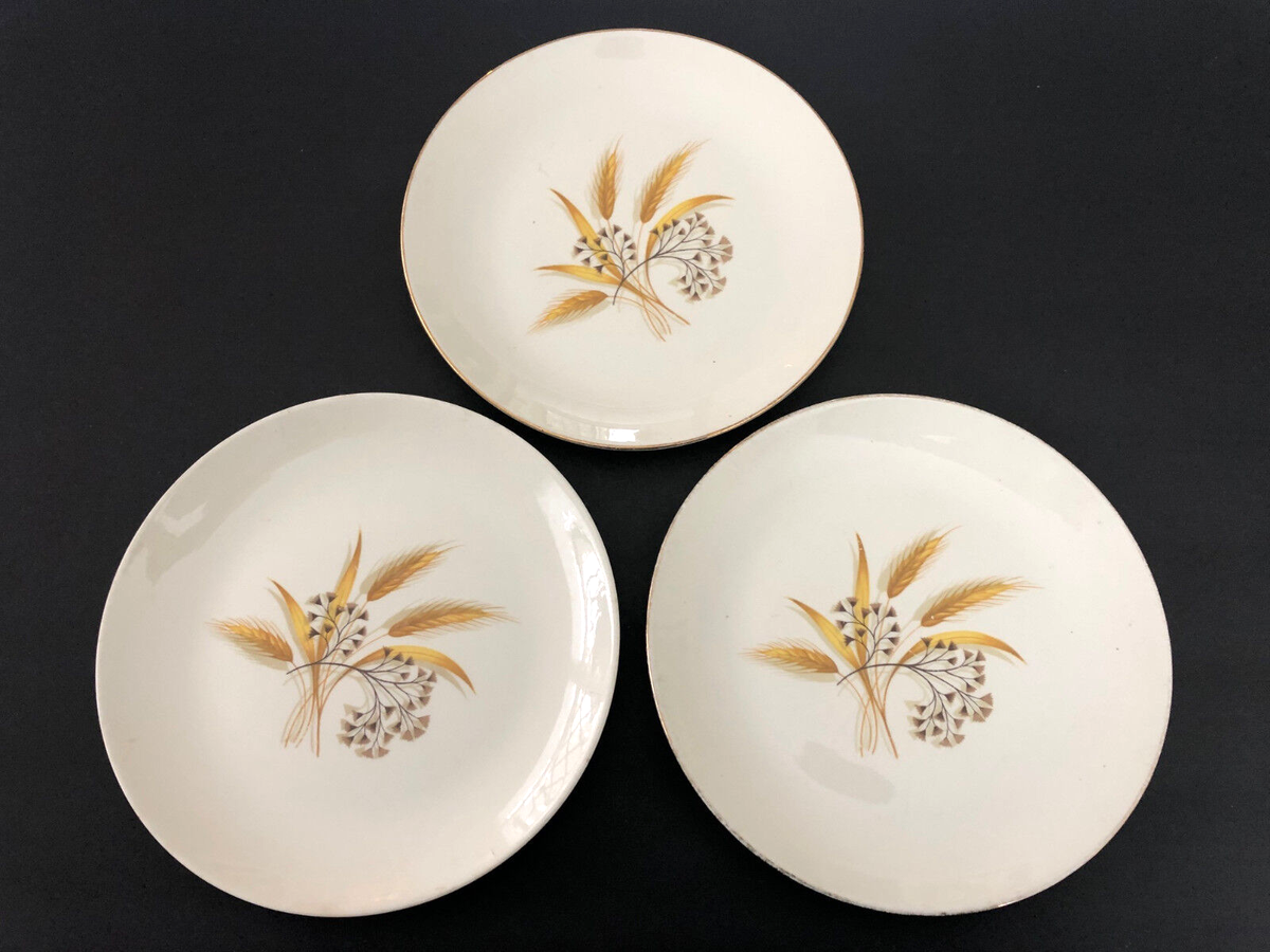 Homer Laughlin Rhythm Golden Wheat Thistle RY225 Lot (3) 9-1/4