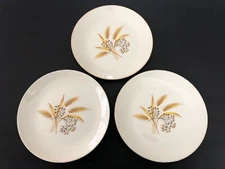 Homer Laughlin Rhythm Golden Wheat Thistle RY225 Lot (3) 9-1/4" LUNCHEON PLATES