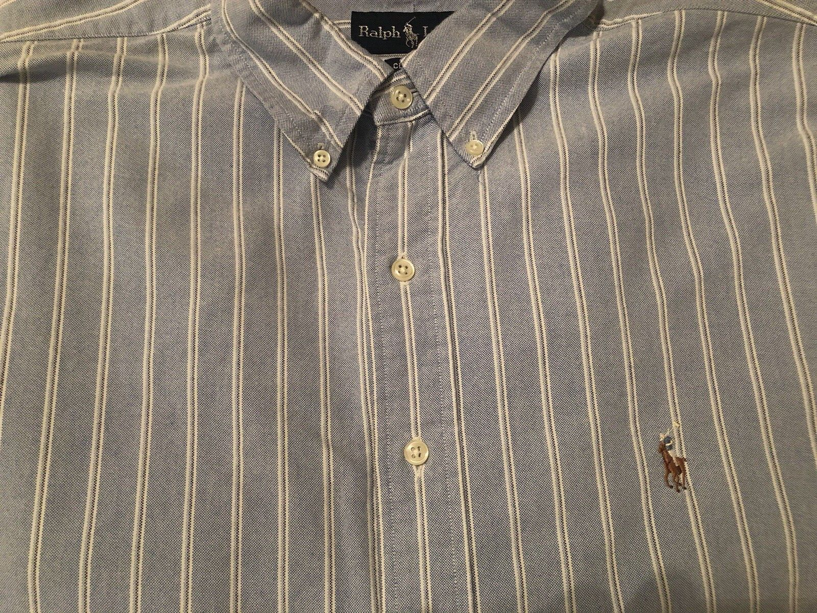 PONY Polo Ralph Lauren Camicia Uomo XL (17 5x34 35) Manica Lunga Blu Righe Cotone