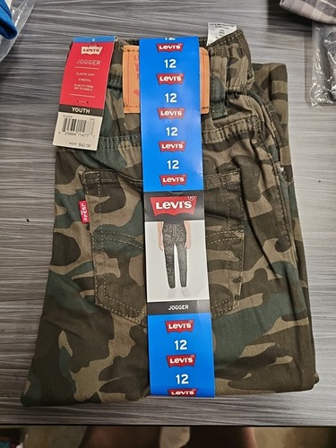Levi's Youth Elastic Cuff Stretch Twill Jogger with Pockets Green Camo Sz 12 NWT