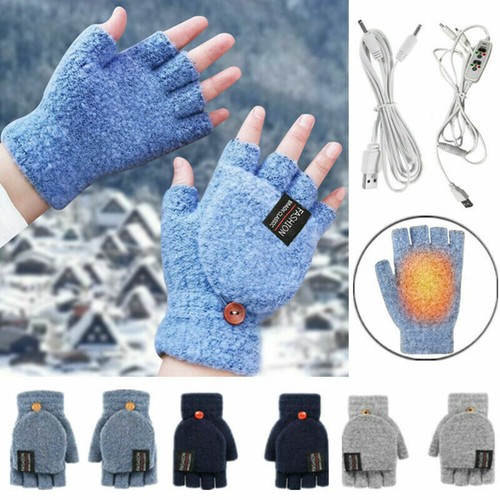 USB Electric Heated Gloves Full & Half Finger Warmer Winter Mitten eBay