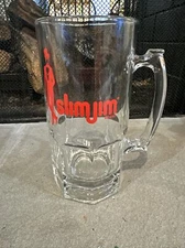 Slim Jim Brand Large 32Oz Glass Beer Mug Heavy Clear Red Drinking Party Stein 8"