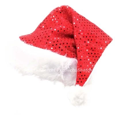 SHATCHI Deluxe Santa Father Christmas Hat Sequin Fancy Dress Costume Party Accessory