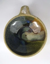 Stoneware Bowl 5 3/8 In Artisan Signed Glazed Brown Scoop Rustic Earthenware