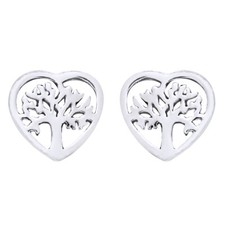 True Hear Tree of Life Stud Earrings 14K White Gold Plated Sterling Silver