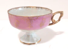 Vintage Pink & White Iridescent Lusterware Footed Tea Cup Gold Trim & Decoration