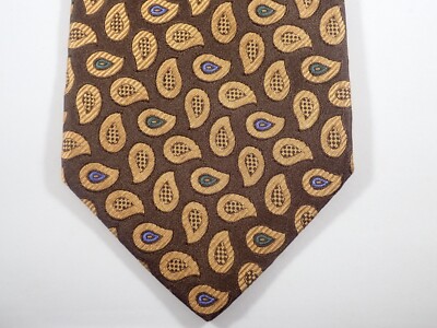 JOS A BANK BROWN w/ YELLOW & BLUE PAISLEY 100% ITALIAN SILK NECK  display picture 1