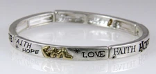 4030601 Christian 2 Tone Stretch Bracelet FHL Faith Hope Love 1st Corinthians 13