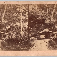 c1880s Lake George New York Scenic Creek Stream Stereo Photo Rocks Waterfall V24